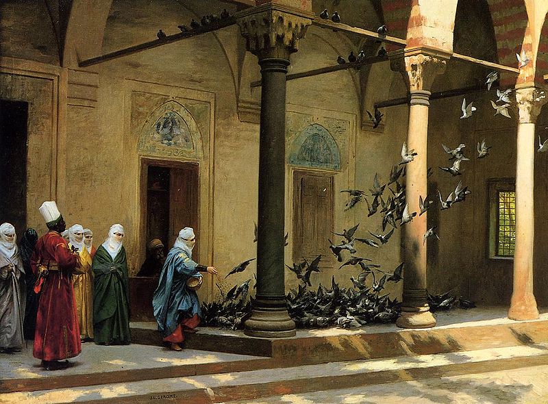 Harem Women Feeding Pigeons in a Courtyard - Jean-Léon Gérôme