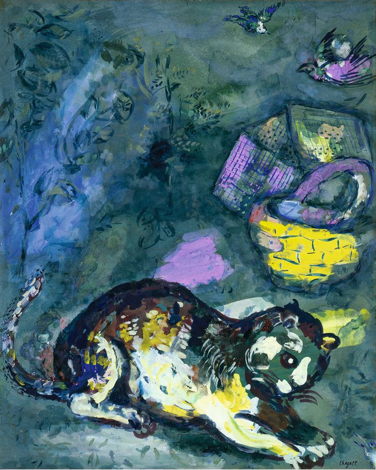 The Cat and Two Sparrows - Marc Chagall