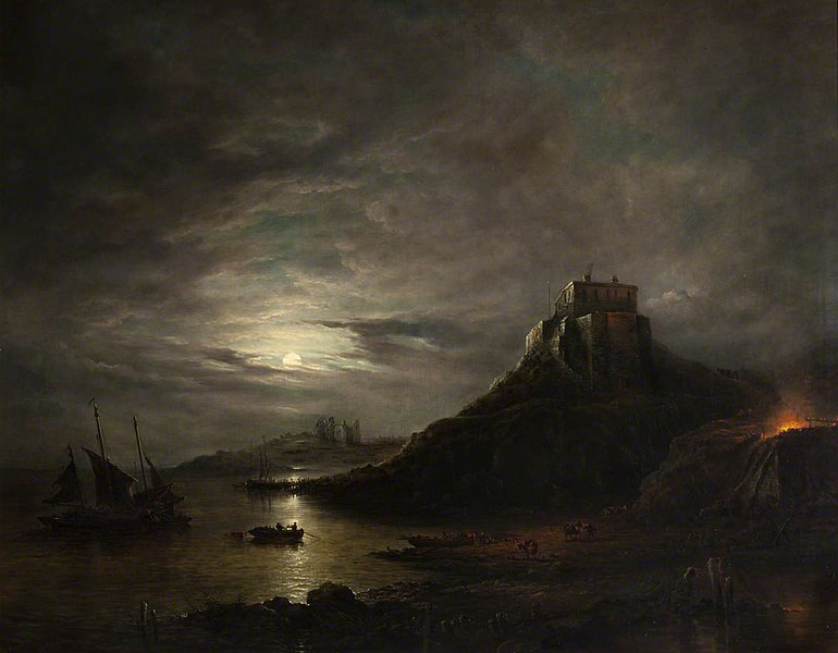 Lindisfarne Castle and Abbey, Holy Island, by Moonlight - John Moore of Ipswich