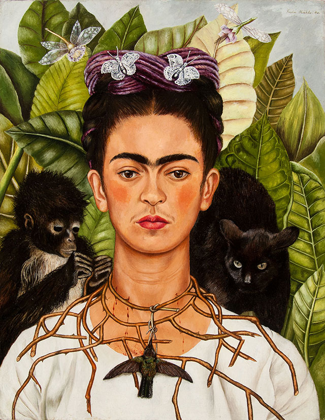 Self Portrait with Thorn Necklace and Hummingbird