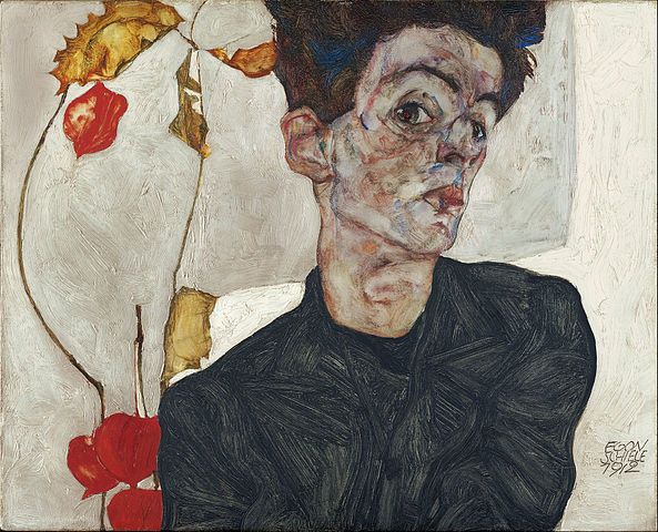 Self-Portrait with Physalis - Egon Schiele