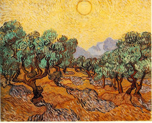 Olive Trees with Yellow Sky and Sun - Vincent van Gogh