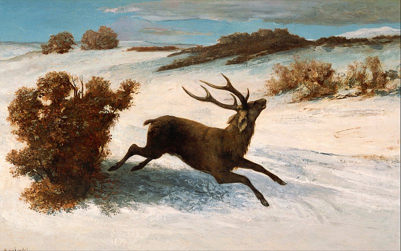 Deer Running in the Snow - Gustave Courbet